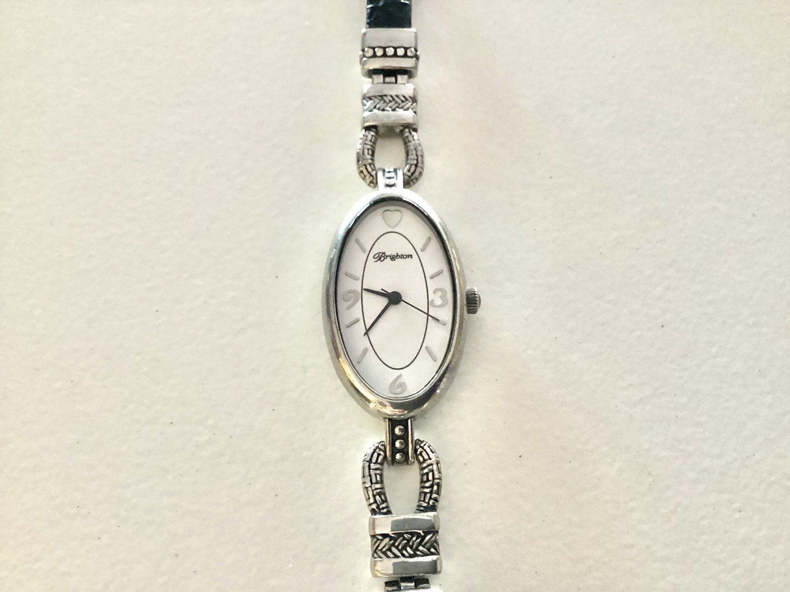 Brighton Bangkok Watch Black Leather Silver Needs Battery