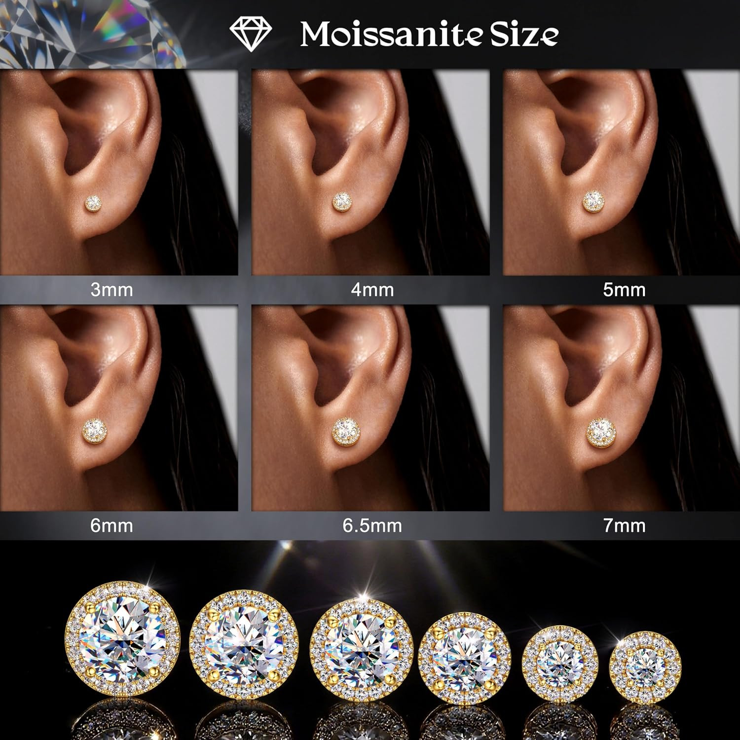 Moissanite Stud Earrings with Flat Back – 925 Sterling Silver D Color VVS1