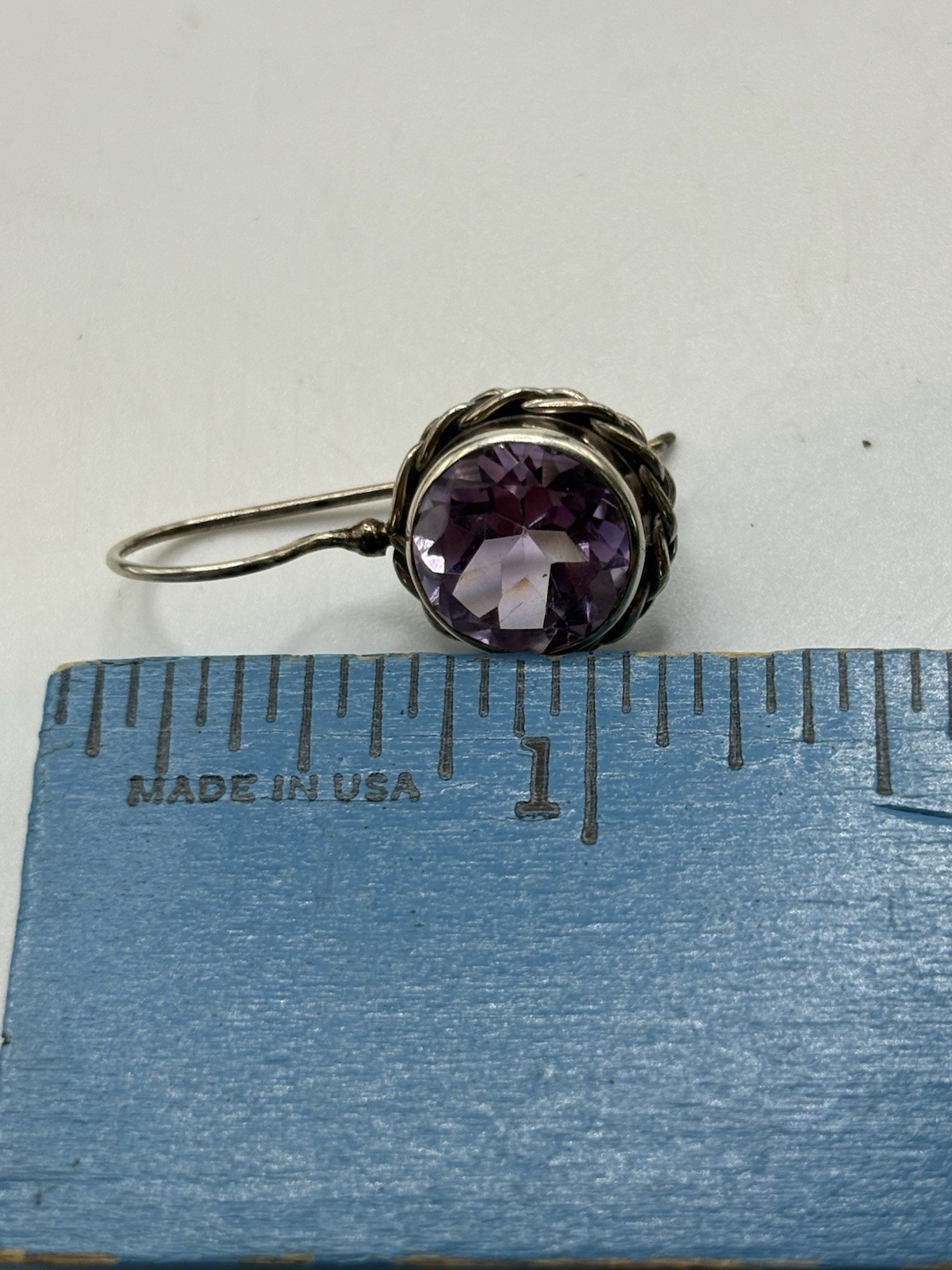 Sterling Silver 10.9mm Amethyst Hook Closure Drop Earrings Woven Frame 5g – 1”
