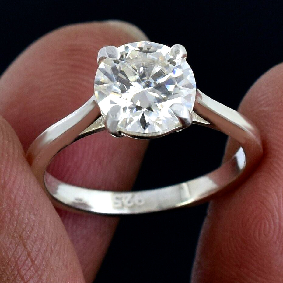 1.90 Ct Certified Treated Off White Diamond Solitaire Promise Ring In 925 Silver