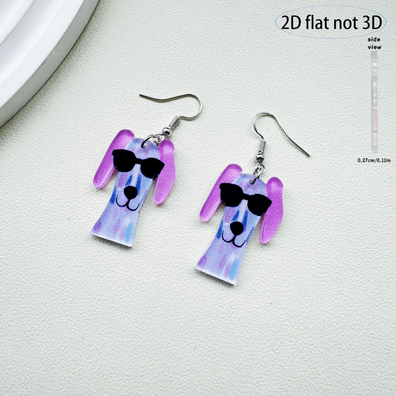 2D Flat – 9 Pairs of Cute Cartoon Colorful Acrylic Dog Pendant Earrings