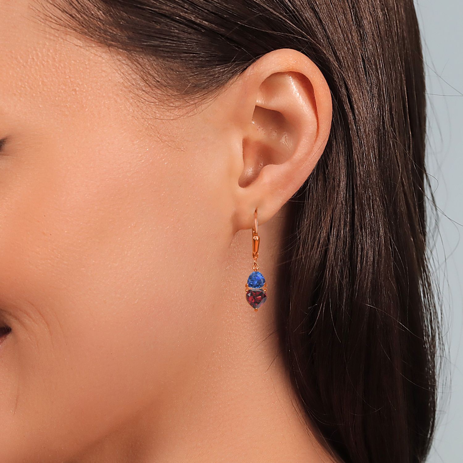 18K Rose Gold Plated Silver Garnet and Created Sapphire Pendant Earrings Set