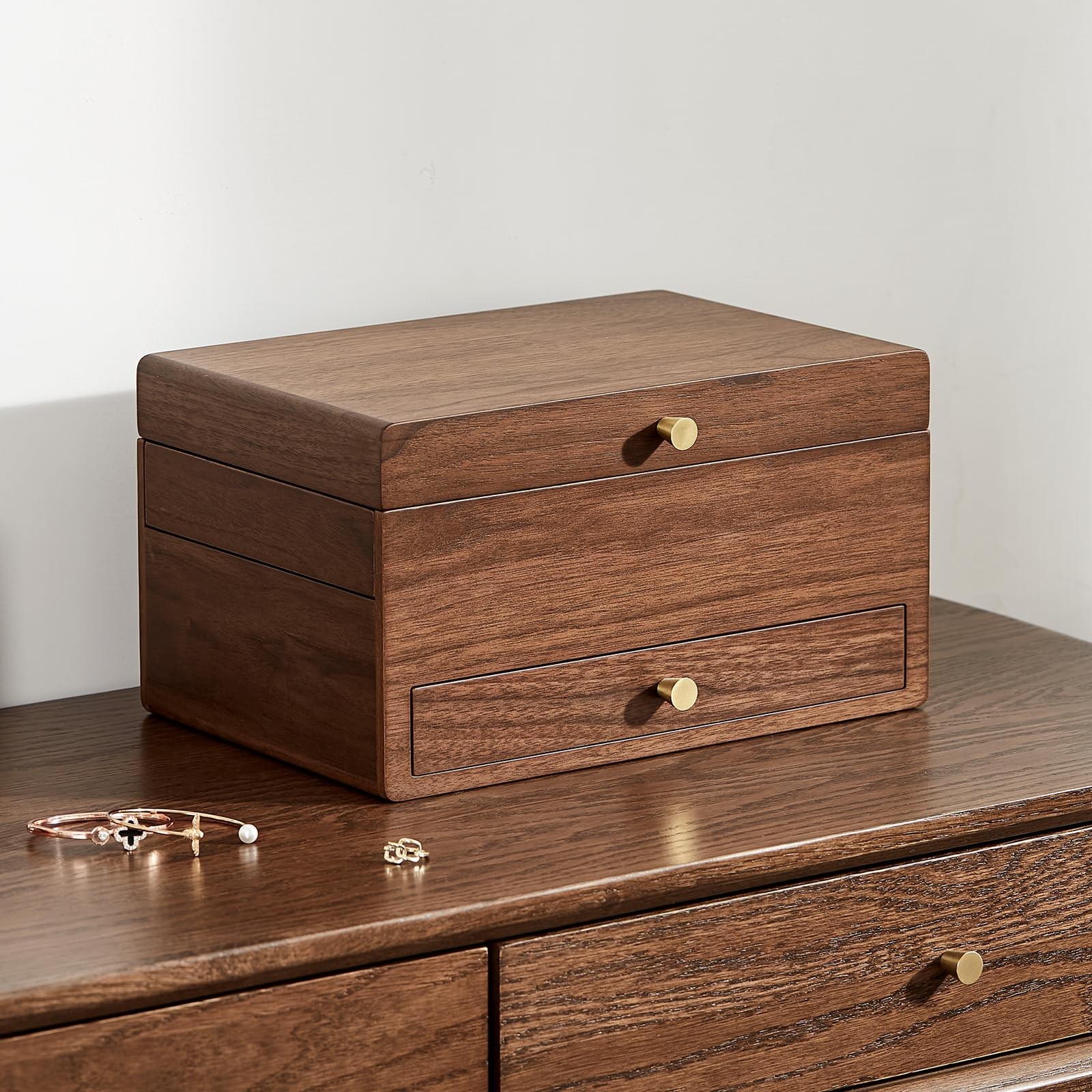 Black Walnut Wooden Jewelry Box for Women, 3 Level Multifunctional Drawer Org…