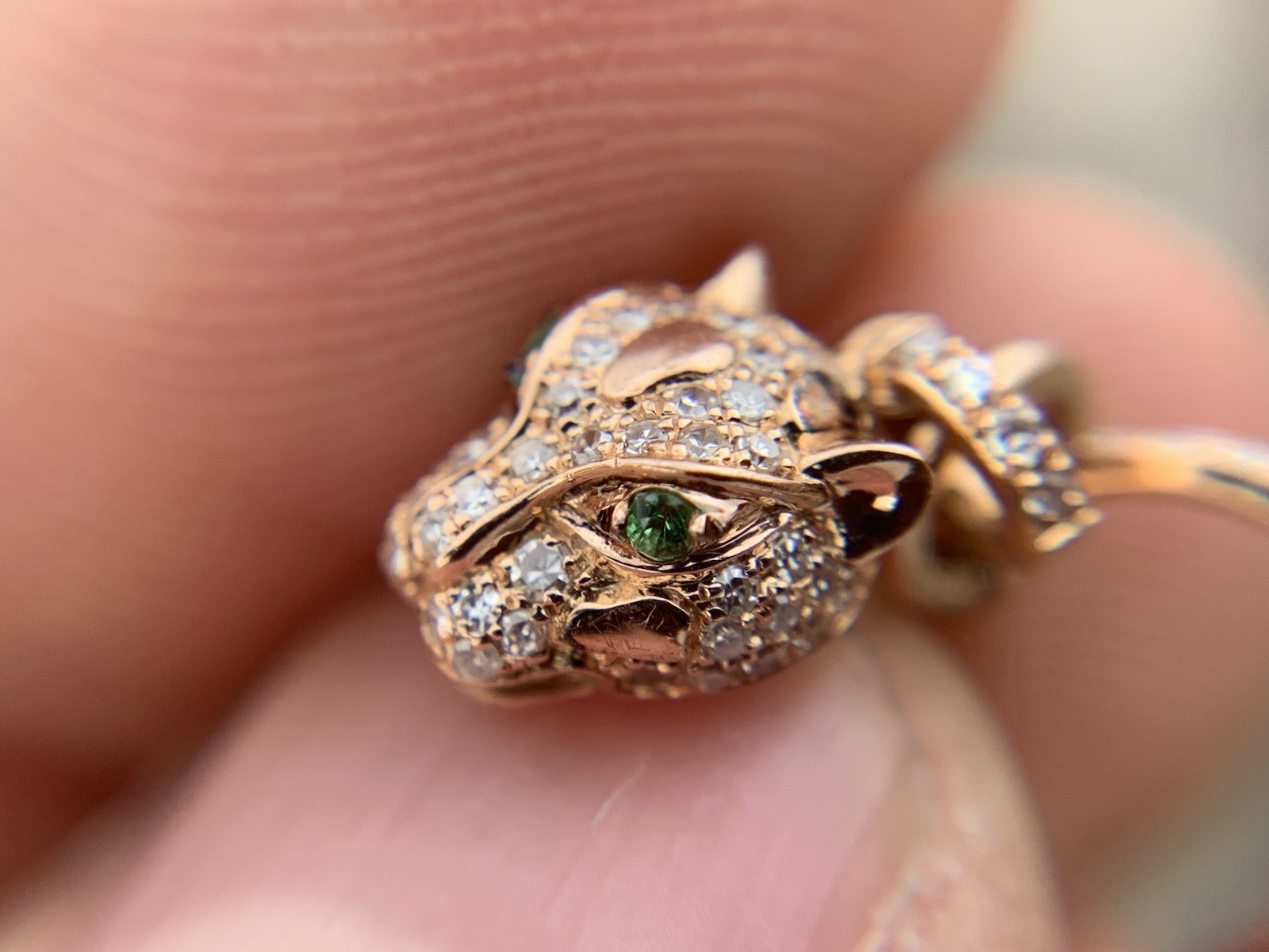 Effy 14K Rose Gold Panther Diamond Tsavorite Drop Dangle Earrings