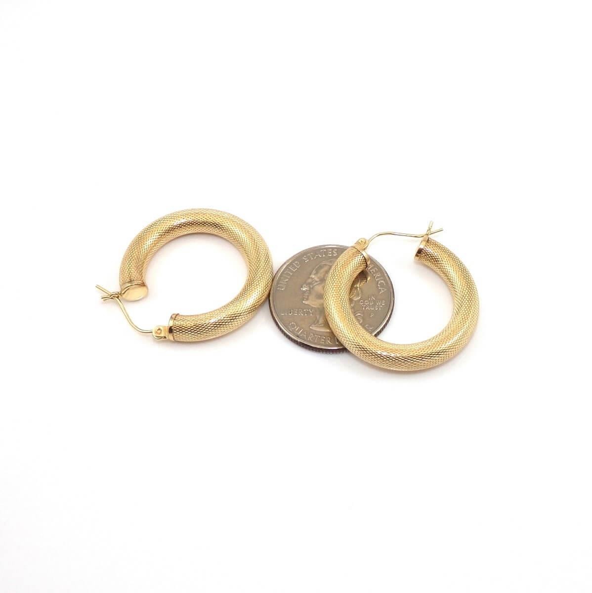 14K Yellow Gold Round Circle Tube Hoop Earrings