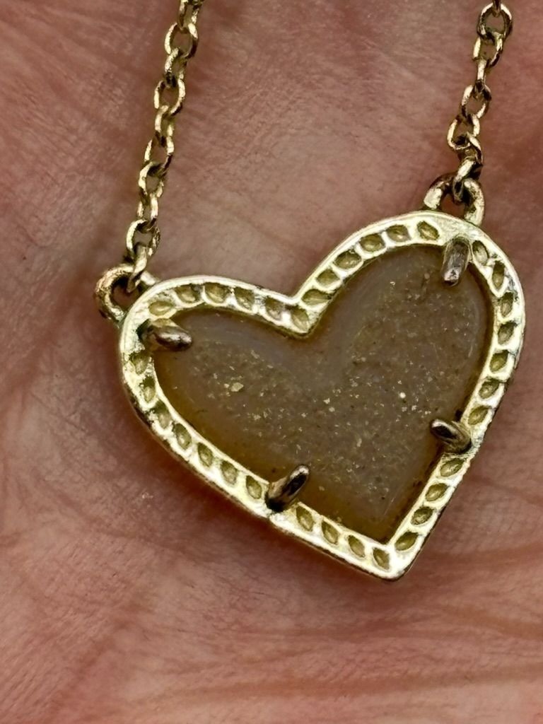 Kendra Scott Ari Heart Necklace 14K Yellow Gold On Brass Iridescent Drusy Signed