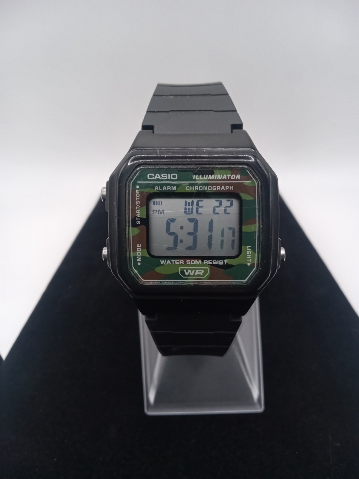 Casio Mens Watch 38mm Digital Green Camo Dial Black Resin 3454 W-217H