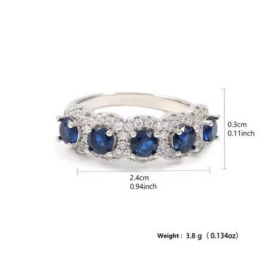 Blue Sapphire-Style CZ Cocktail Ring – Silver Plated Band – Size 7 ZAKOL