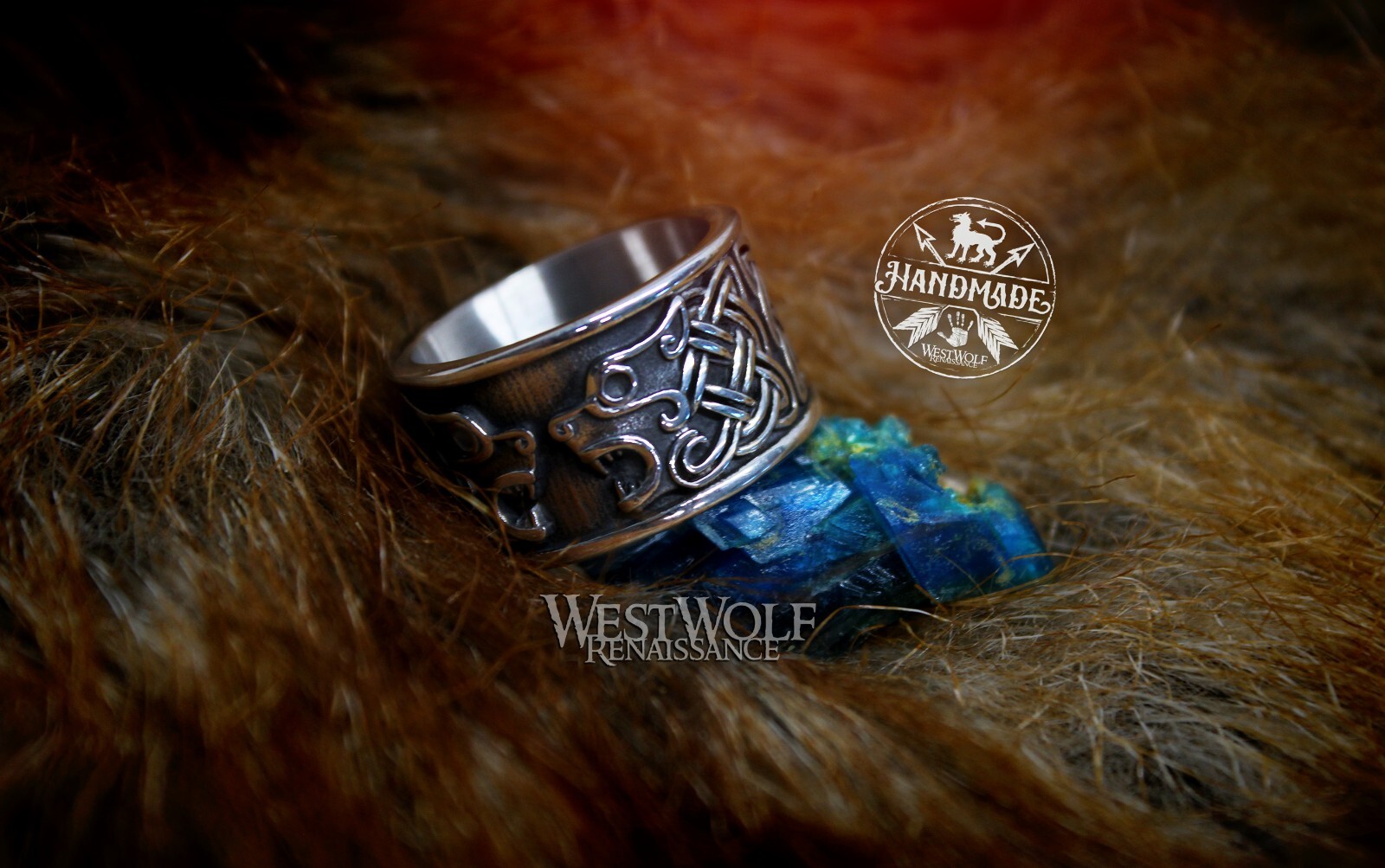 Wide Band Wolf or Bear Knot Ring – US Sizes 9/10/11/12/13 – Viking/Celtic/Fenrir