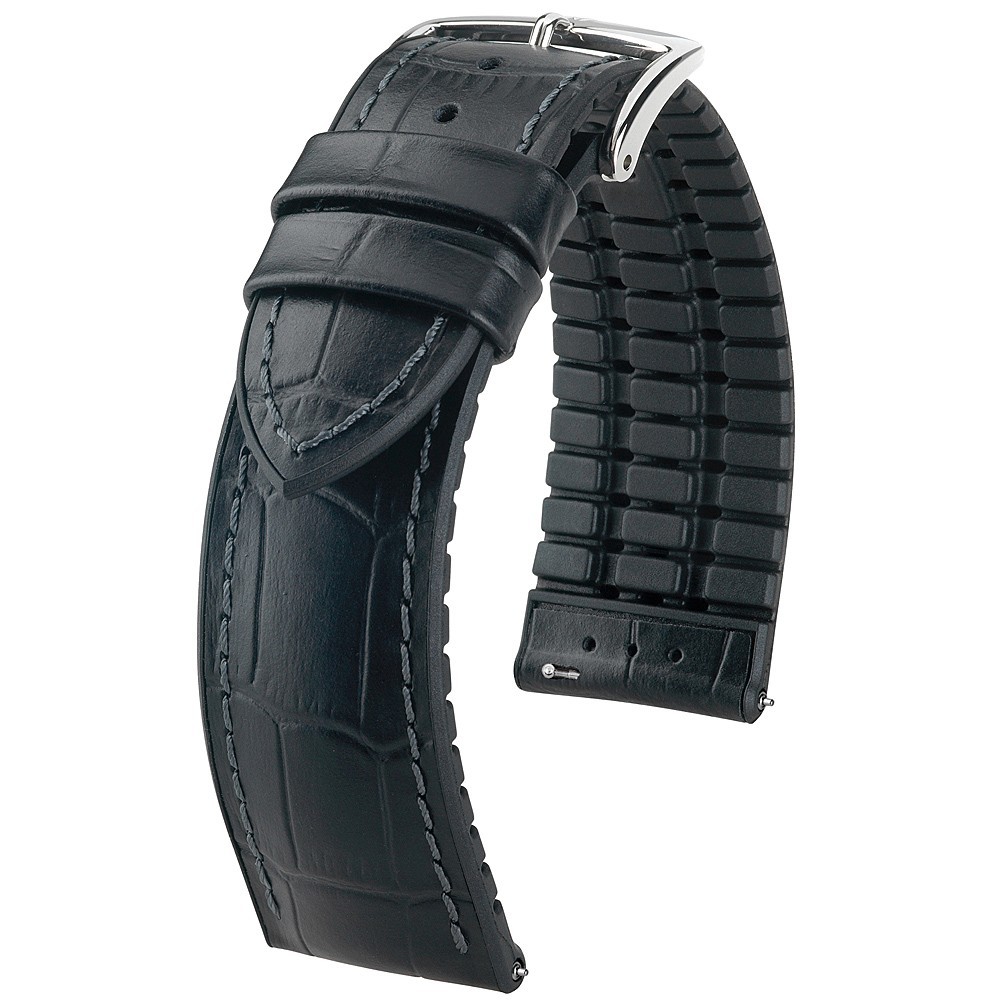 Hirsch Paul Alligator Leather Rubber Watch Band Strap Black 18mm Quick Release