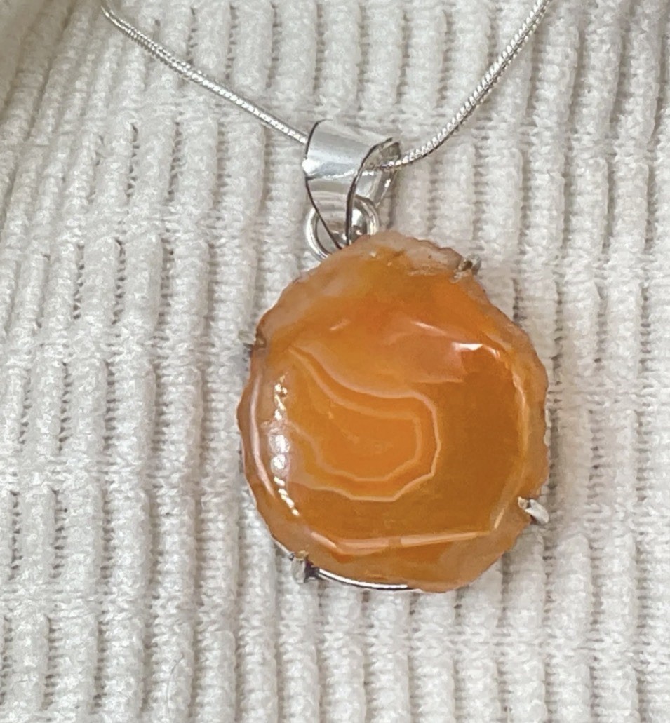 Sterling Silver plated Carnelian Agate Slice Pendant Necklace