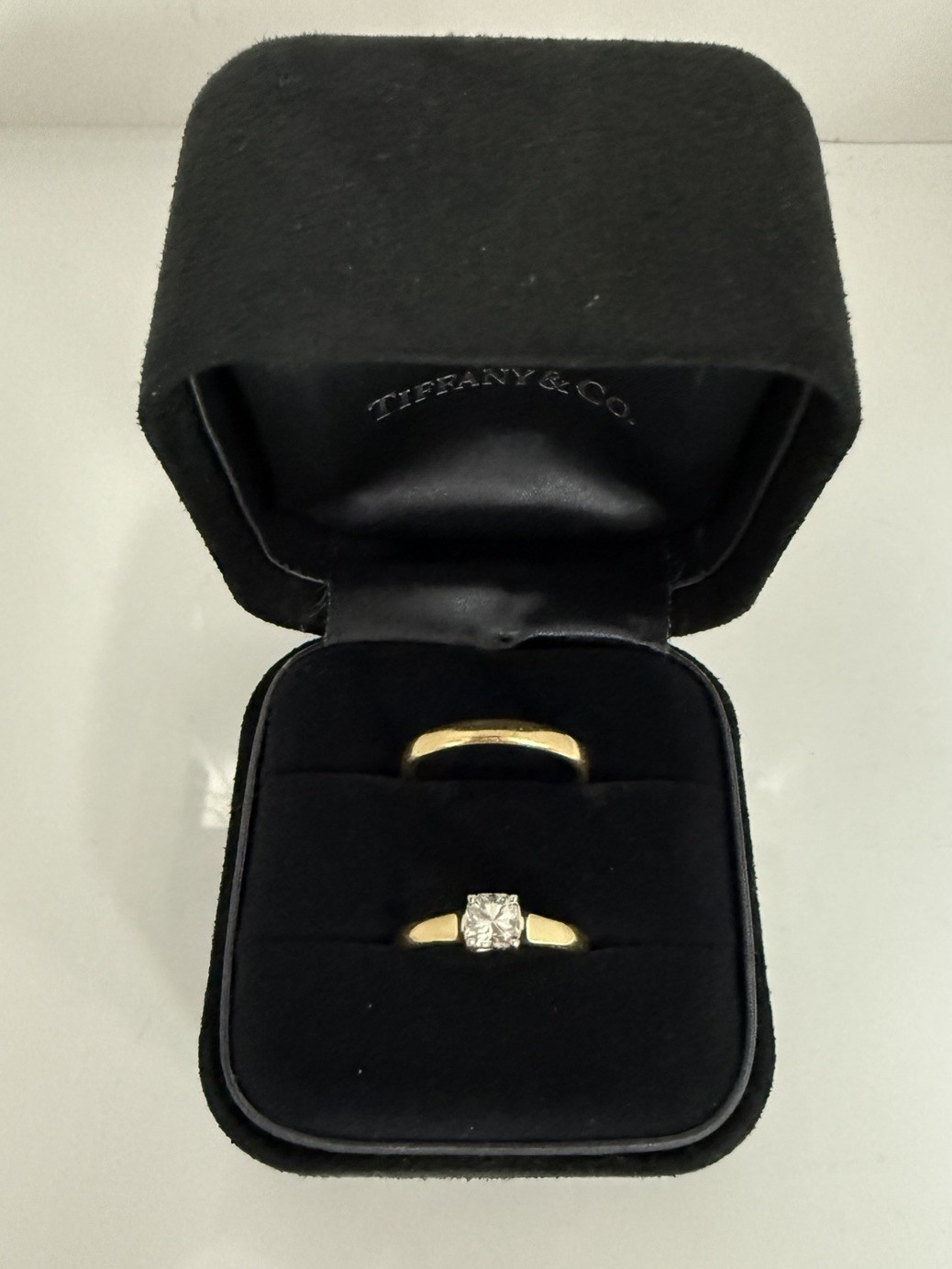 Tiffany & Co Lucida Diamond Ring .61 Carat F VVS1 Set In 18ky Gold W Band