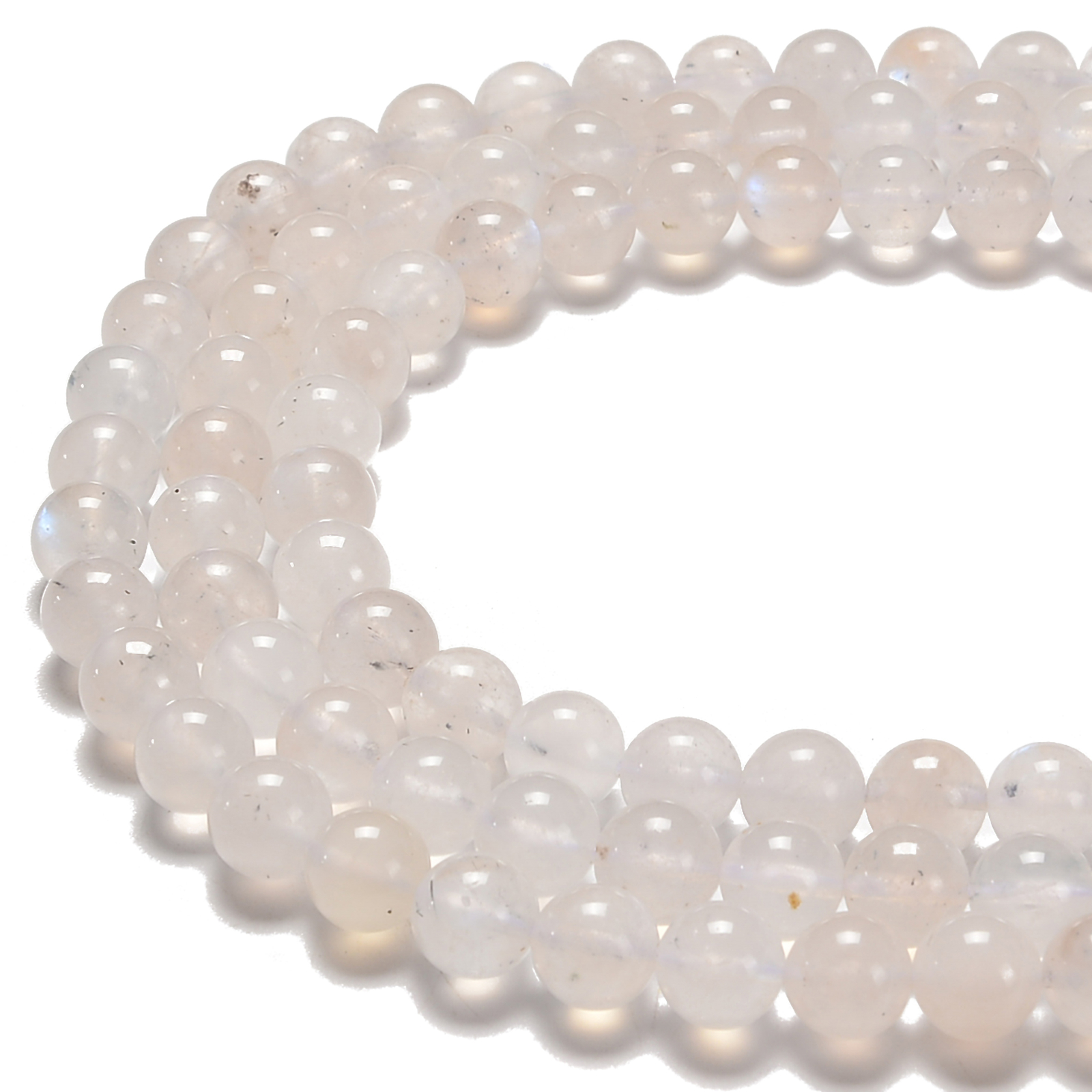 Translucent White Rainbow Moonstone Smooth Round Beads 7.5mm – 12mm 15.5” Strd