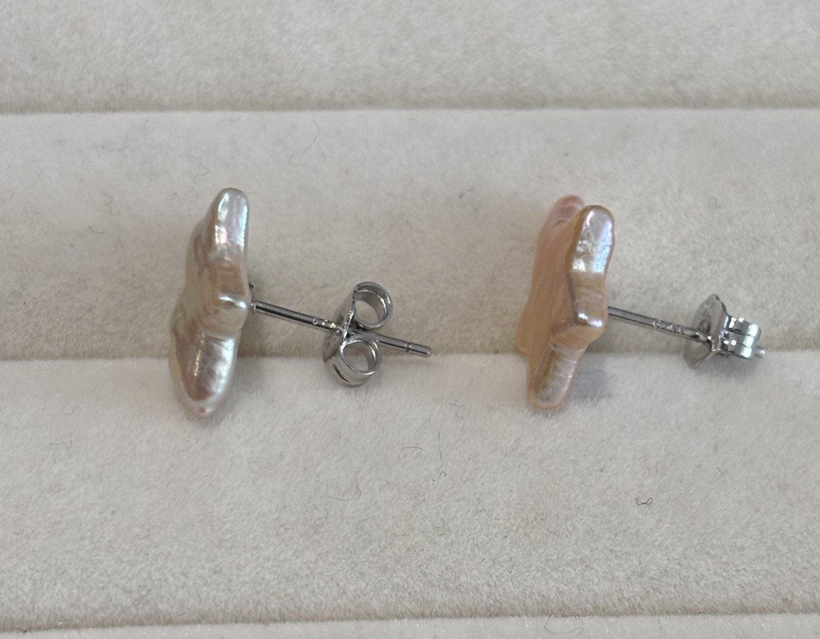 Natural Star Shaped Baroque Pearl Studs Earrings | Soft Peach Iridescence |