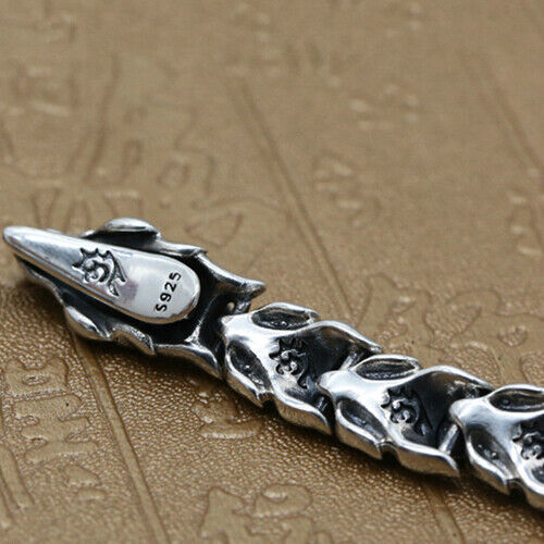Real Solid 925 Sterling Silver Bracelet Bangle Link Chain Dragon Animal Jewelry