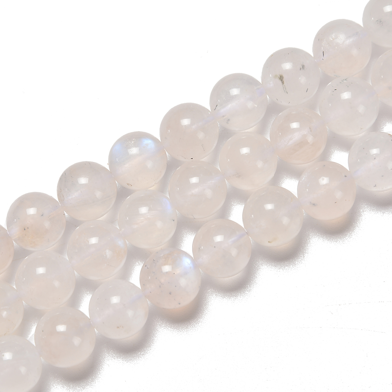 Translucent White Rainbow Moonstone Smooth Round Beads 7.5mm – 12mm 15.5” Strd