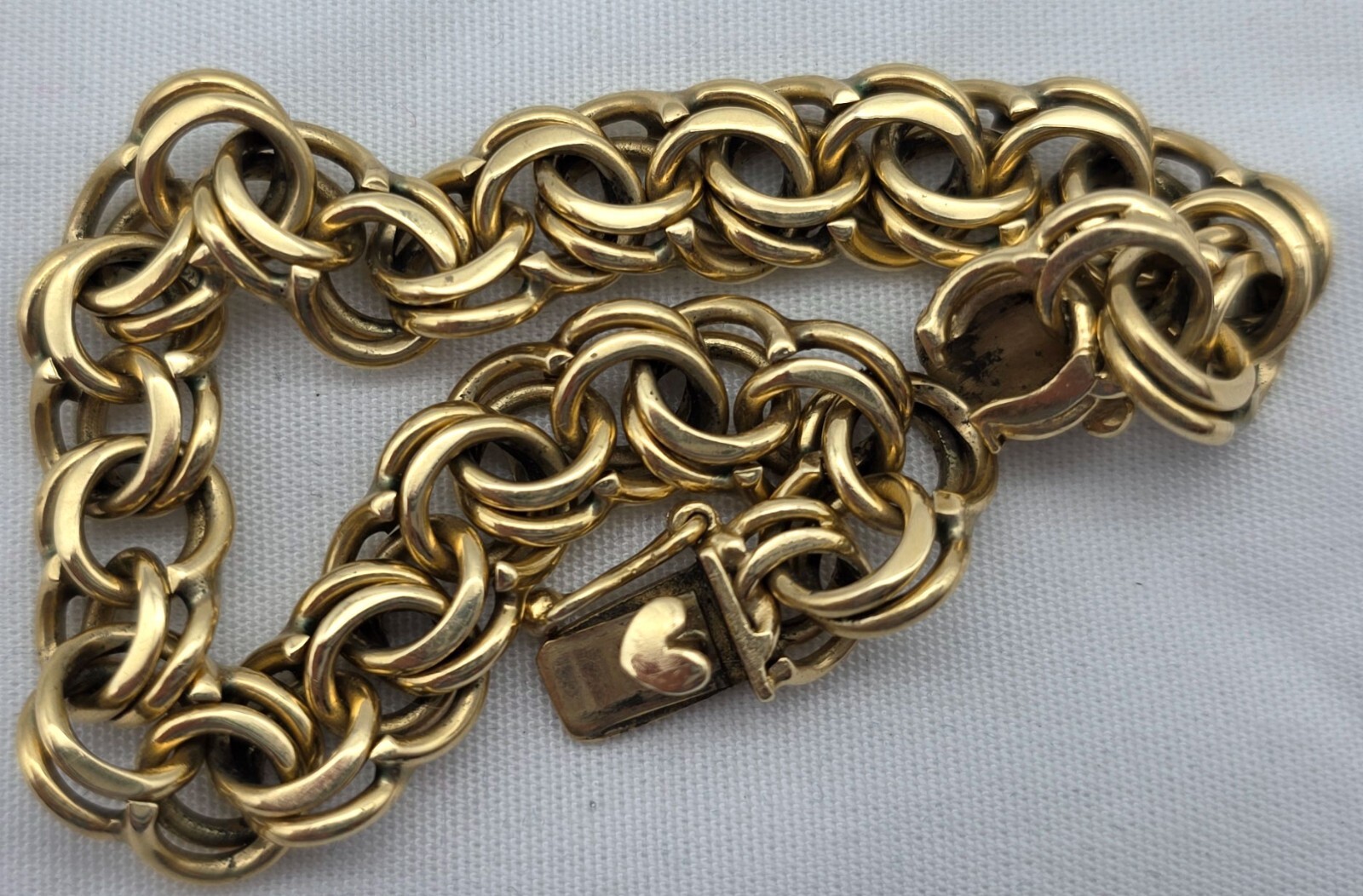 14k Double Cable Link Bracelet 7.5” 31.7 grams Push Lock with Safety Catch