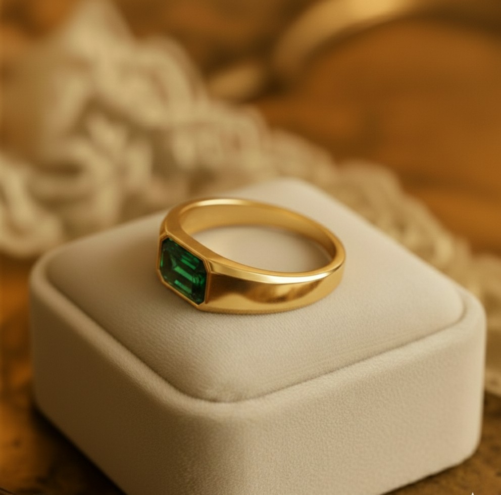 2.51 Ct Baguette Cut Natural Emerald Engagement Bezel Ring 14K Solid Yellow Gold