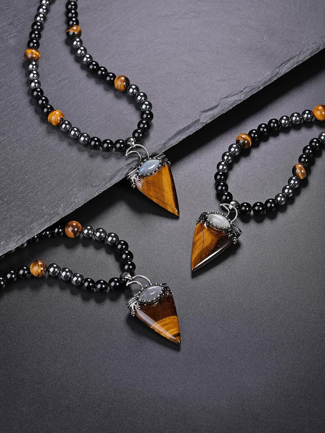 Mens Stone Beaded Necklace Natural Tiger Eye Obsidian Hematite Healing Crystal N
