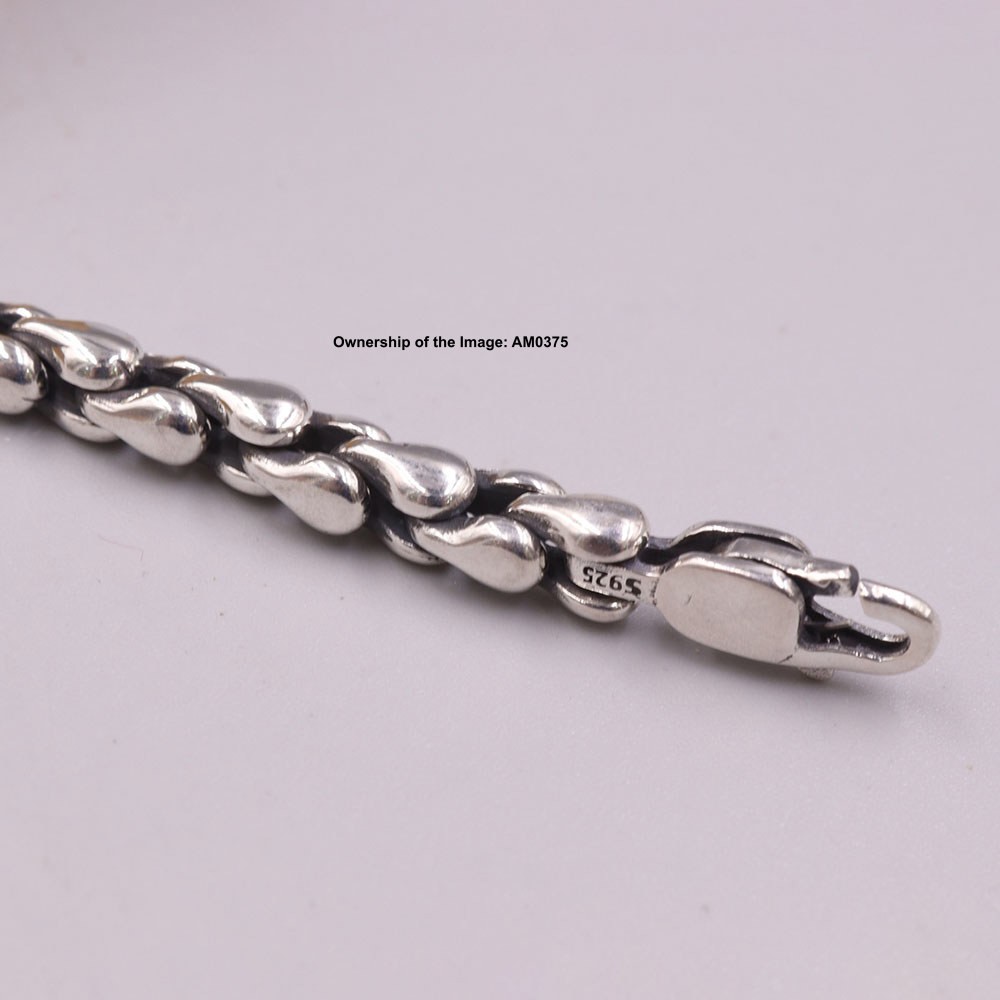 Pure 925 Sterling Silver Bracelet 5.5mm Pear U-Shaped Link Chain Unisex 8.26inch
