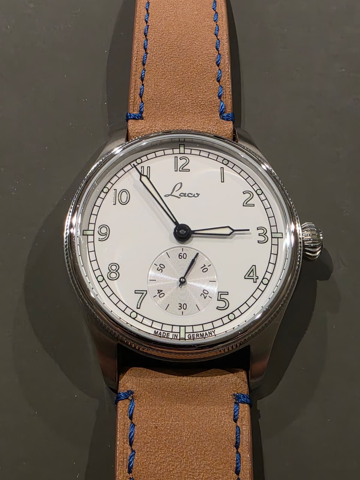 Laco Cuxhaven 39 – HandWound Navy Deck Watch White Enamel Dial Laco 261 Movement