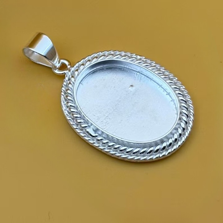 925 Sterling Silver 8x10mm Oval Twisted Wire Bezel Pendant Blank DIY Jewelry