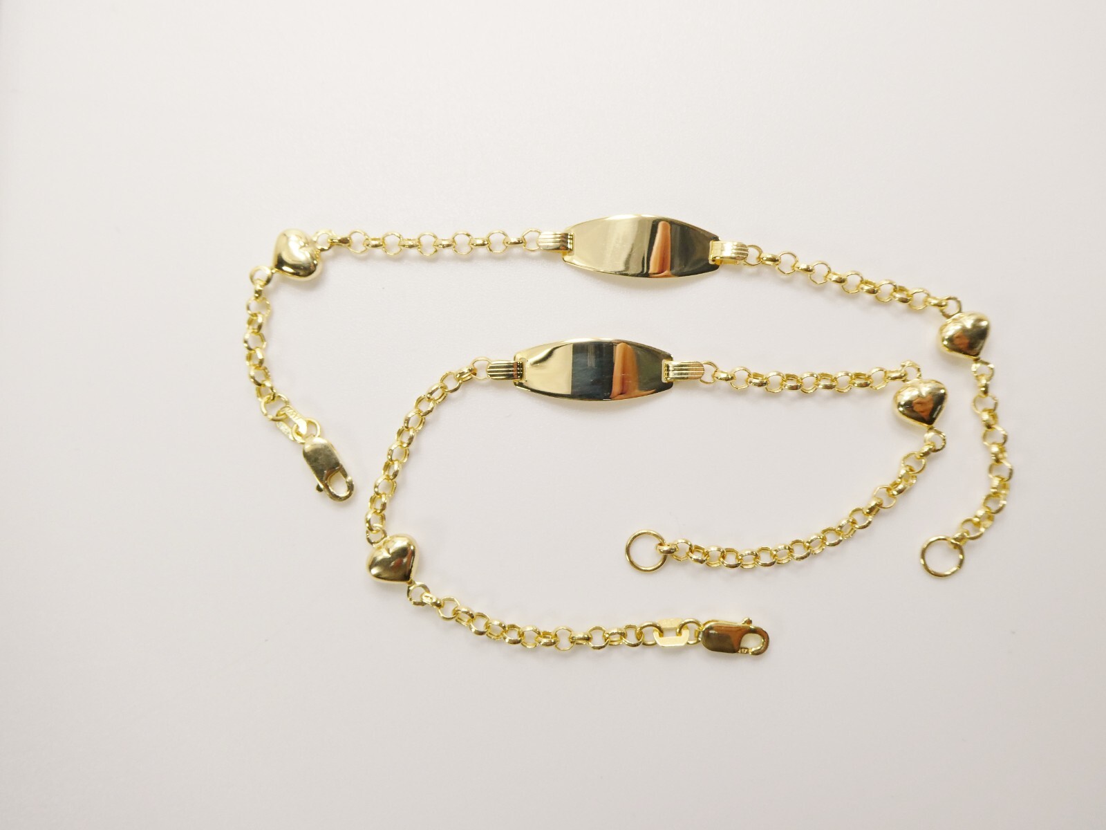 10L REAL SOLID YELLOW GOLD DOUBLE HEART ID BRACELET