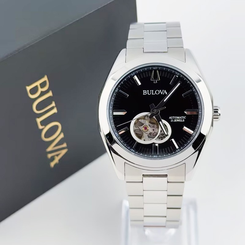 Bulova Men’s Surveyor 96A270 Black Dial Stainless Steel Automatic Watch 42mm