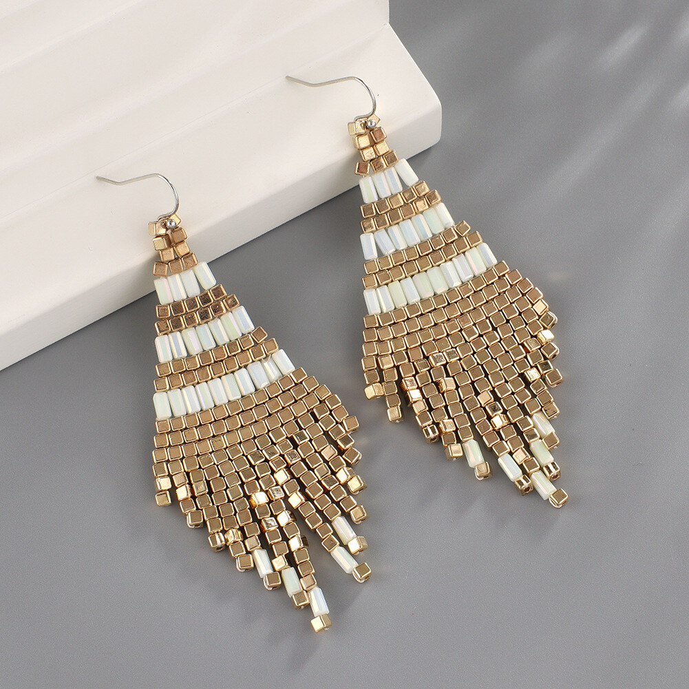 BOHO Seeds Beaded Earrings Fringe Tassel Bohemian Dangle Drop Handmade Jewelry
