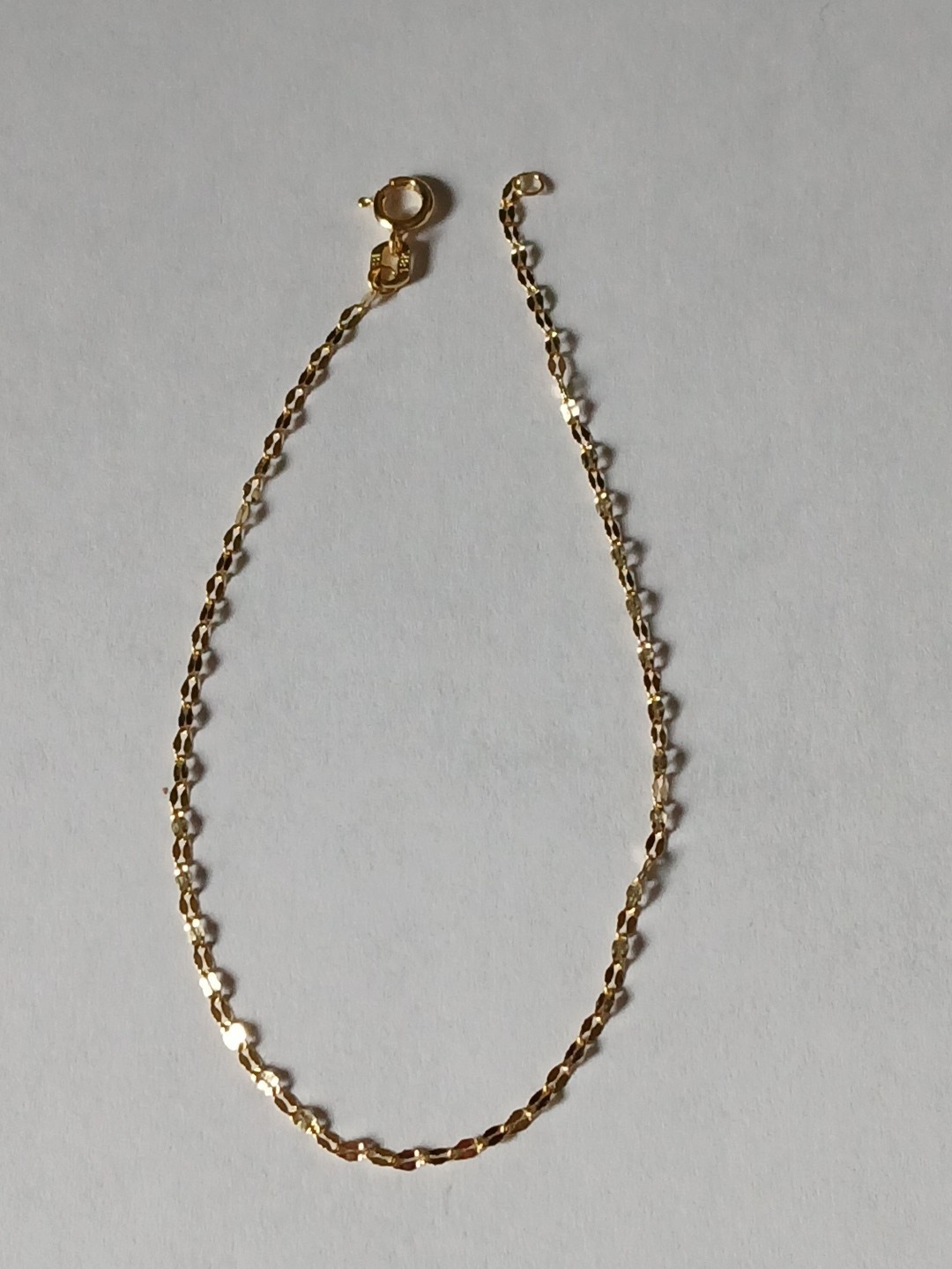 18k Italian Solid Yellow Gold 7″ Mirror Link Chain Bracelet, 1.3mm
