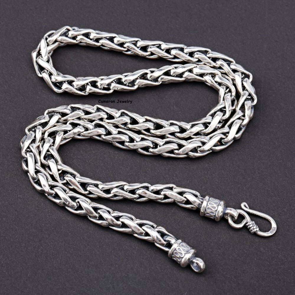 Solid S925 Sterling Silver Chain Men Women 6mm 8mm Wheat Link Necklace 20-30in L