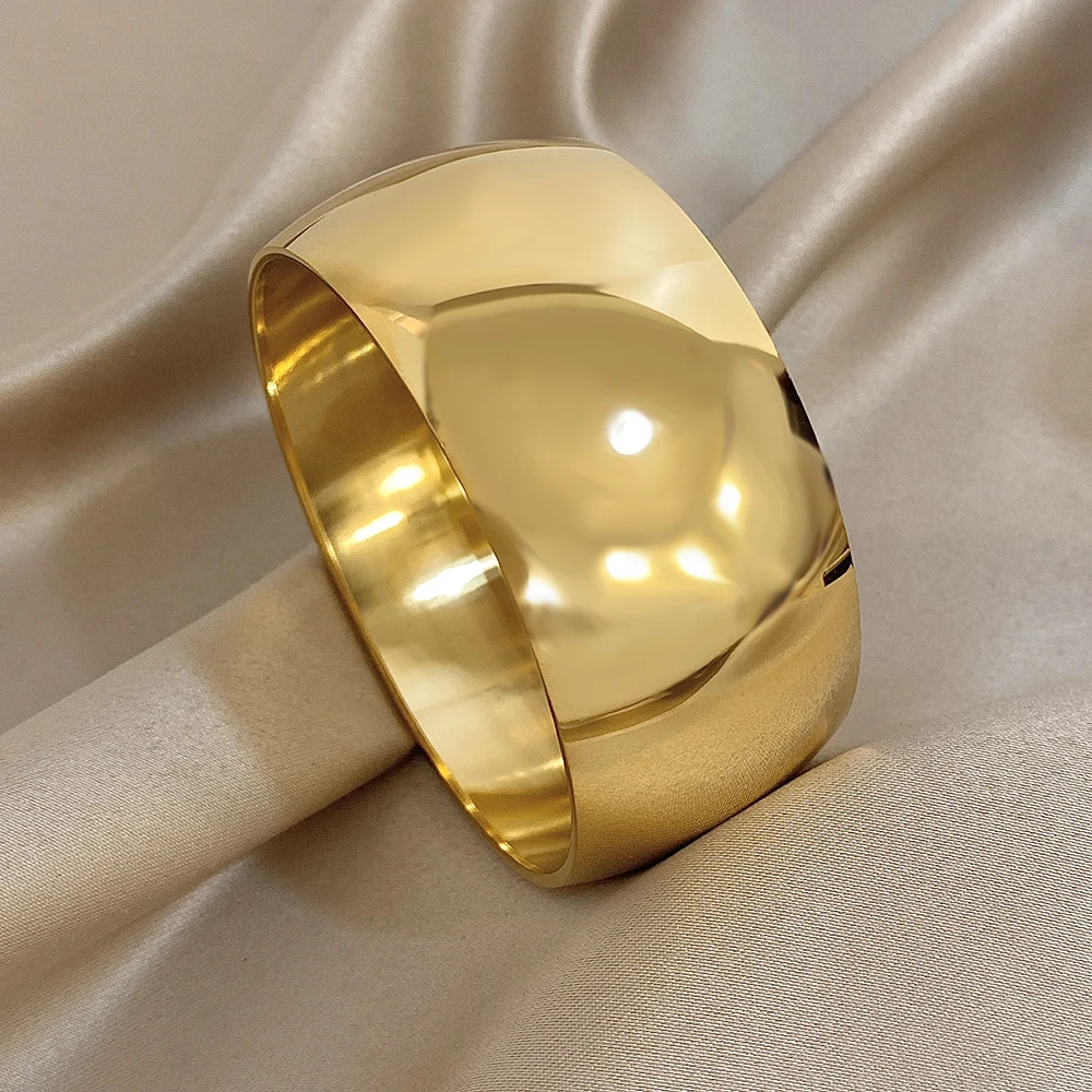 Glossy Gold Plated Stainless Steel Bracelet for Women Men Fashion 10 15 30mm.