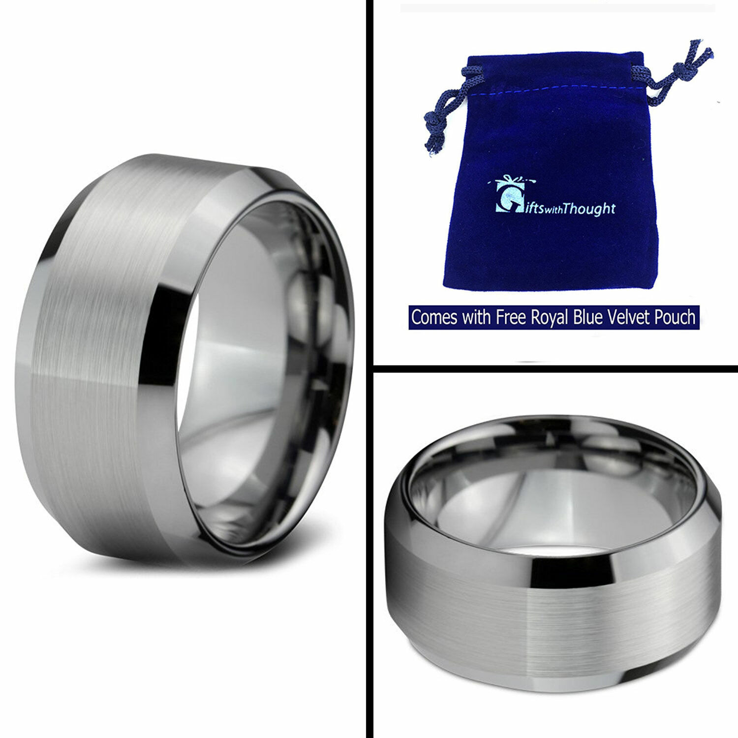 10mm Wide Tungsten Carbide Beveled Brushed Center Wedding Band Ring