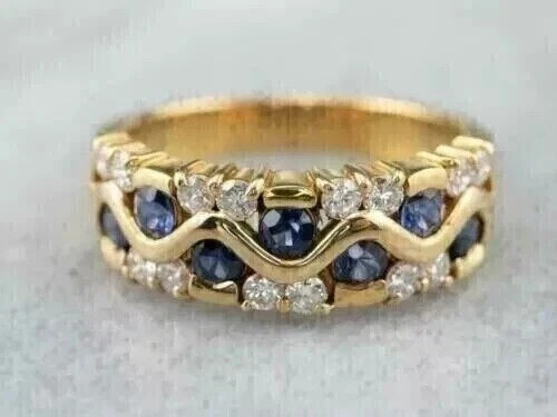 2Ct Round Cut Lab Created Blue Sapphire Diamond Band Ring 14K Yellow Gold Plated