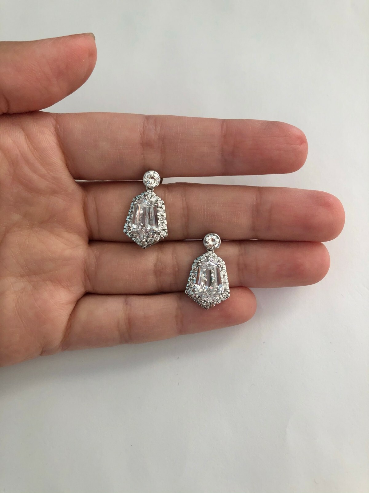 Chic Round & Tapered Baguette Clear CZ Bell-like Shape Style 925 Silver Earrings