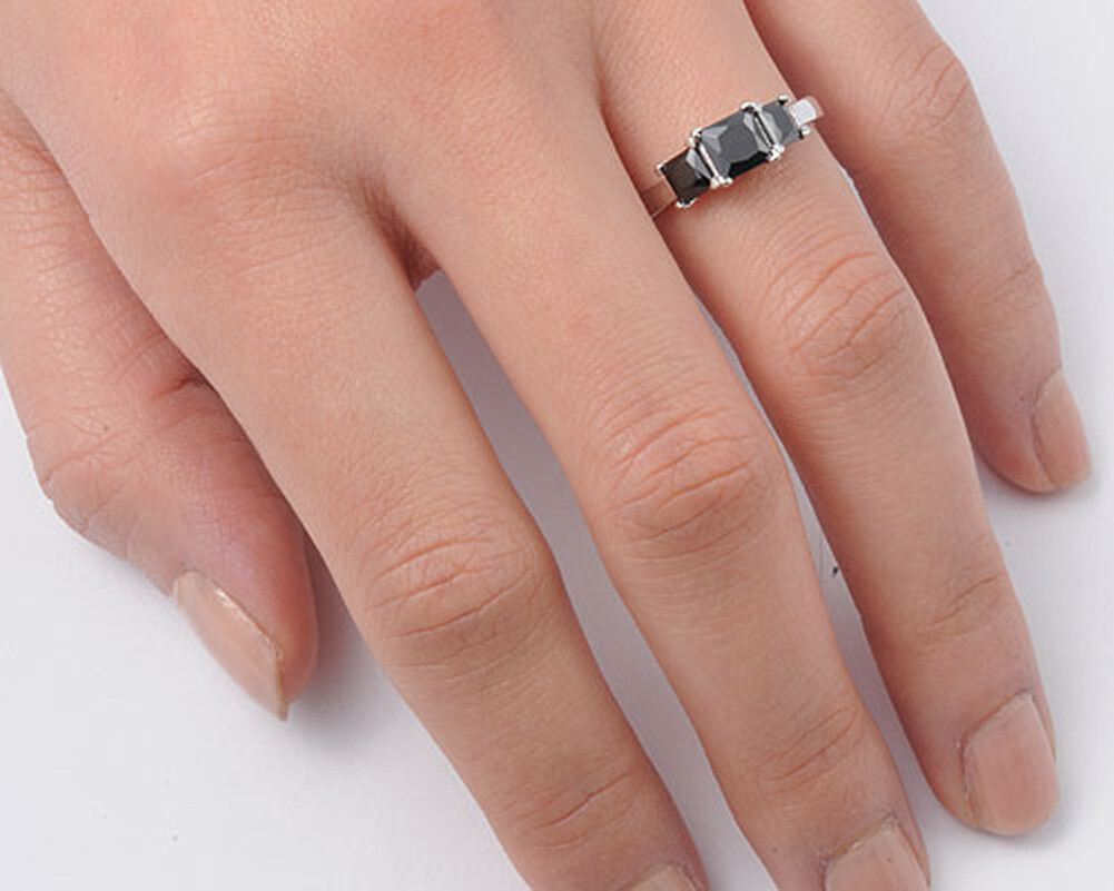 Princess Cut Square Black CZ Promise Ring .925 Sterling Silver Band Sizes 3-13