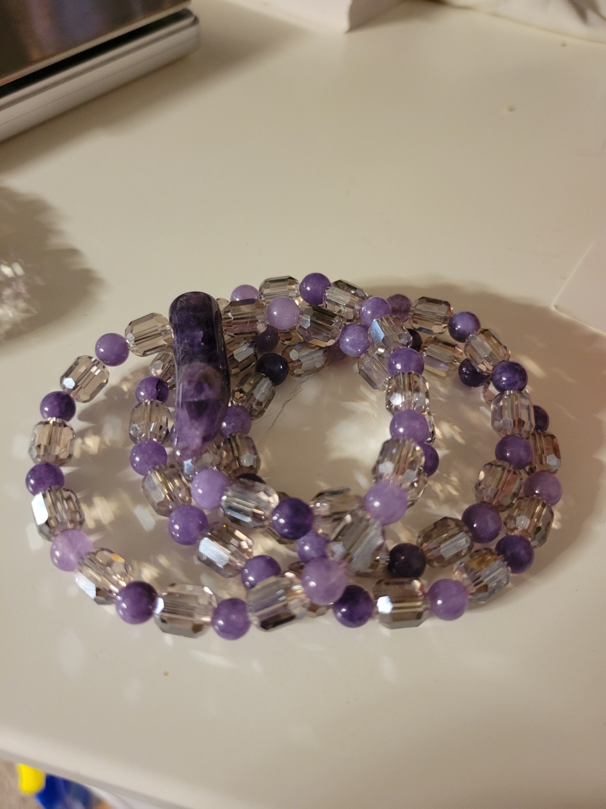 Amethyst Pendant & Lavender Beaded Genuine Crystal Necklace – Artisan Handmade