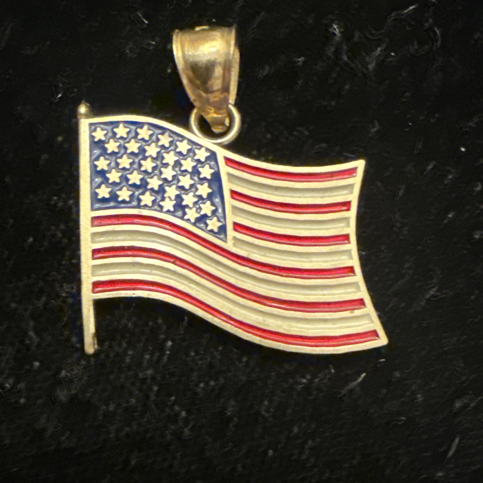 14K Solid Gold American Flag Charm 2.4 Grams, Vintage NOS Patriotic Jewelry