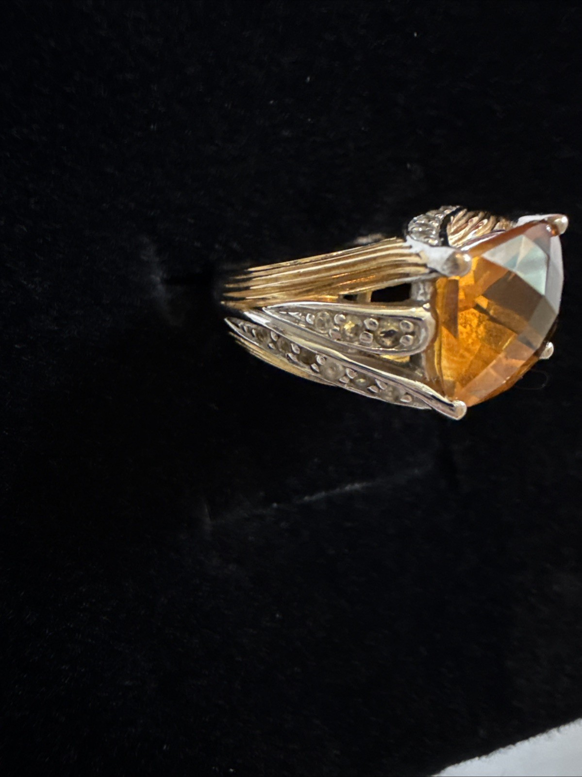 Victoria Wieck Ring Fire Citrine Swirl Design Sterling Silver 2 Tone Ring 5 1/2