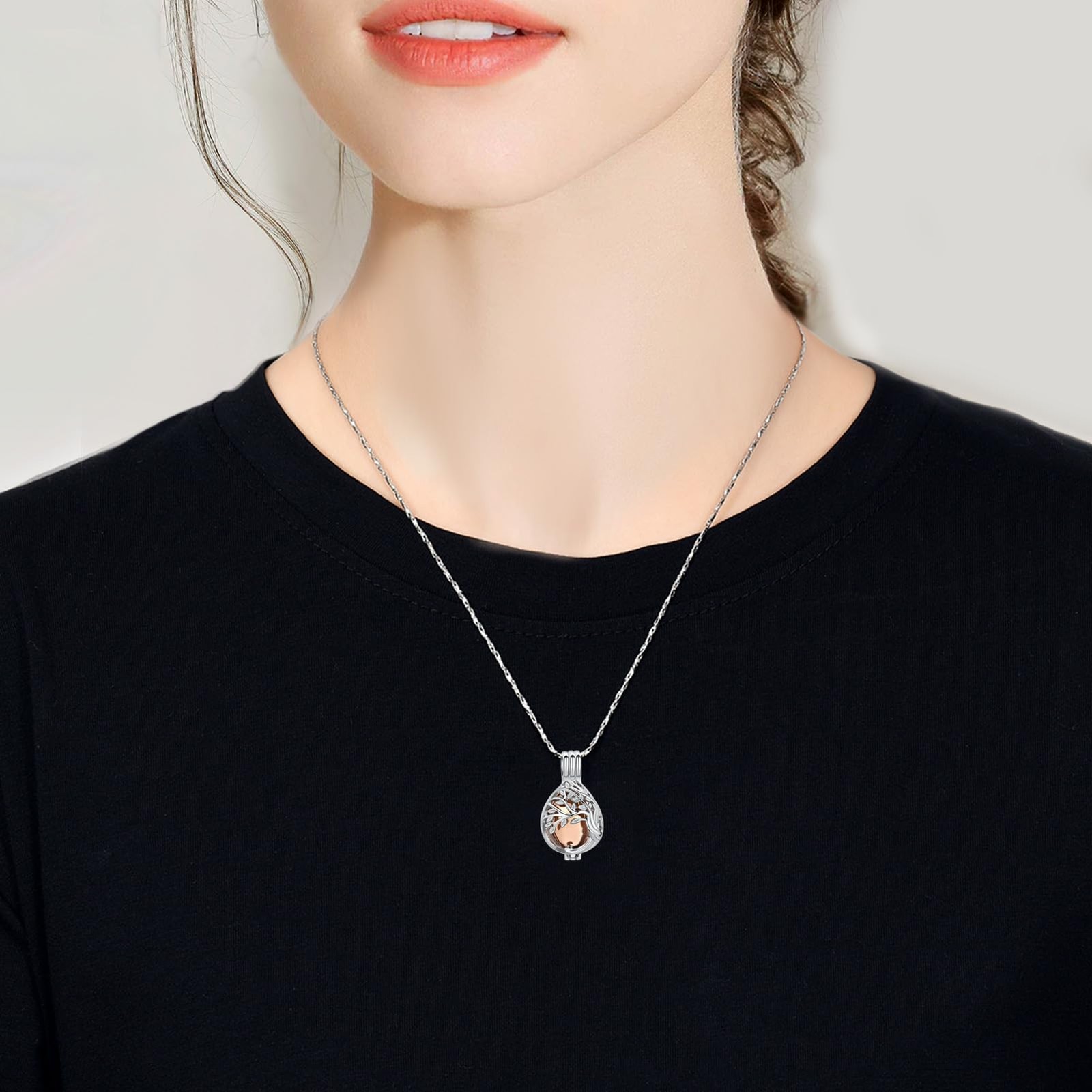 Teardrop Urn Necklace for Ashes Tree of Life Cremation Jewelry (Rose Gold)