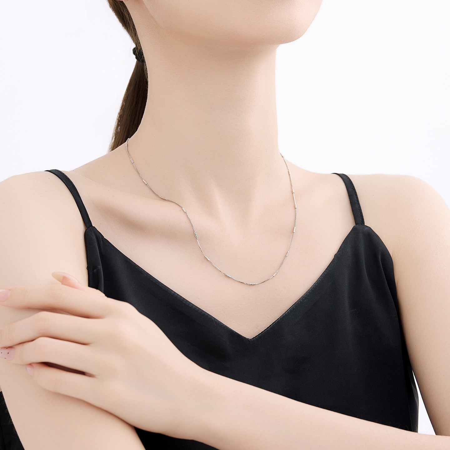 Layered Basic White Chain Necklace – Copper Alloy Plated, Simple Choker