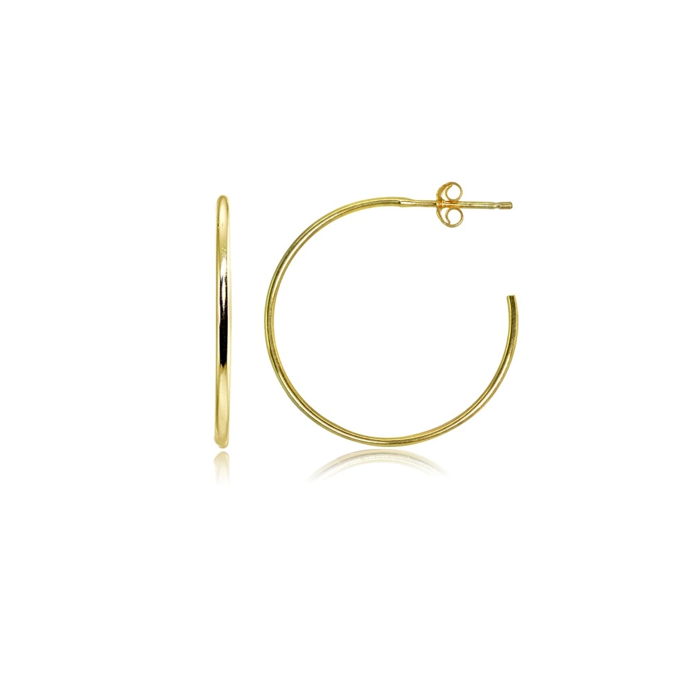35mm Polished Open 1mm Thin Round Post Gold Plated 925 Silver C-Hoop Earrings