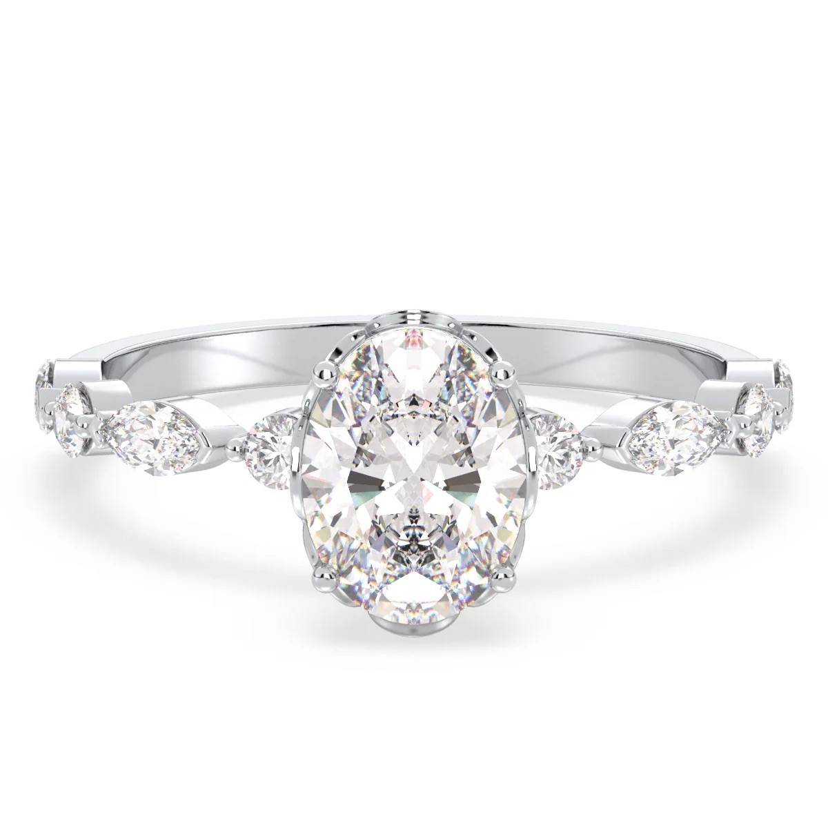 EF-VS1 1 2 3 CT Oval & Marquise Lab Grown Diamond Engagement Ring 14k Gold