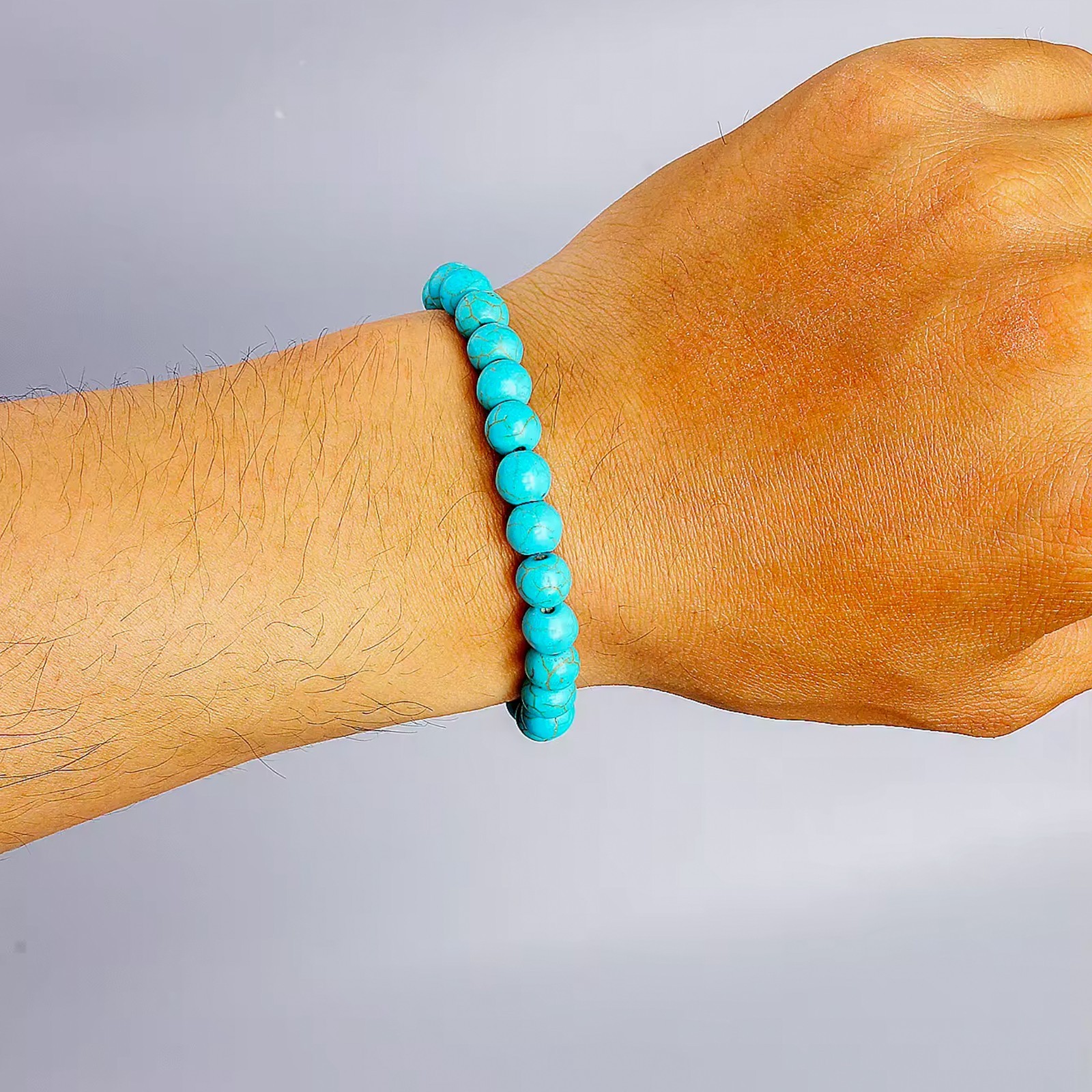 8mm Men women’s Natural Turquoise stone Beads 19.5cm Bracelet Sleep, Calm, Love