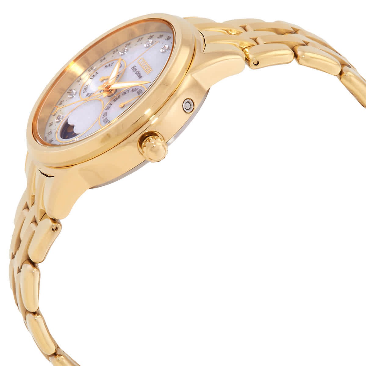 Citizen Calendrier Moon Phase Diamond White MOP Dial Ladies Watch FD0002-57D