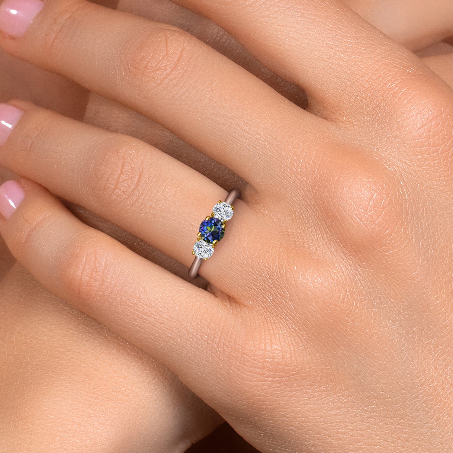 925 Silver and 10K Yellow Gold Blue Mystic Topaz and Lab Grown Diamond