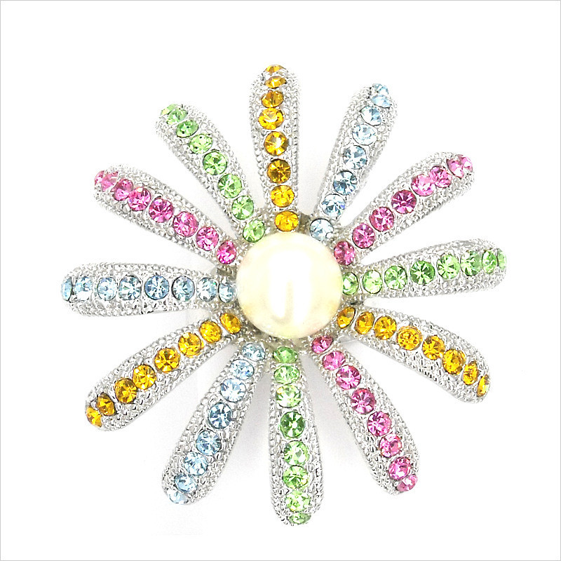 Sunflower Cocktail Rings Crystal Multicolor White Faux Pearl Silver Tone New 145