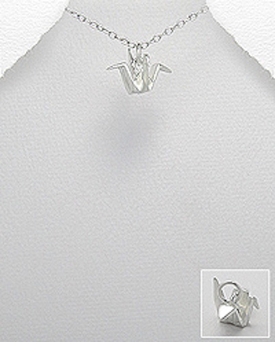 1.95g Solid Sterling Silver 0.63″ TINY Origami Design Swan Pendant 16mmX11mm