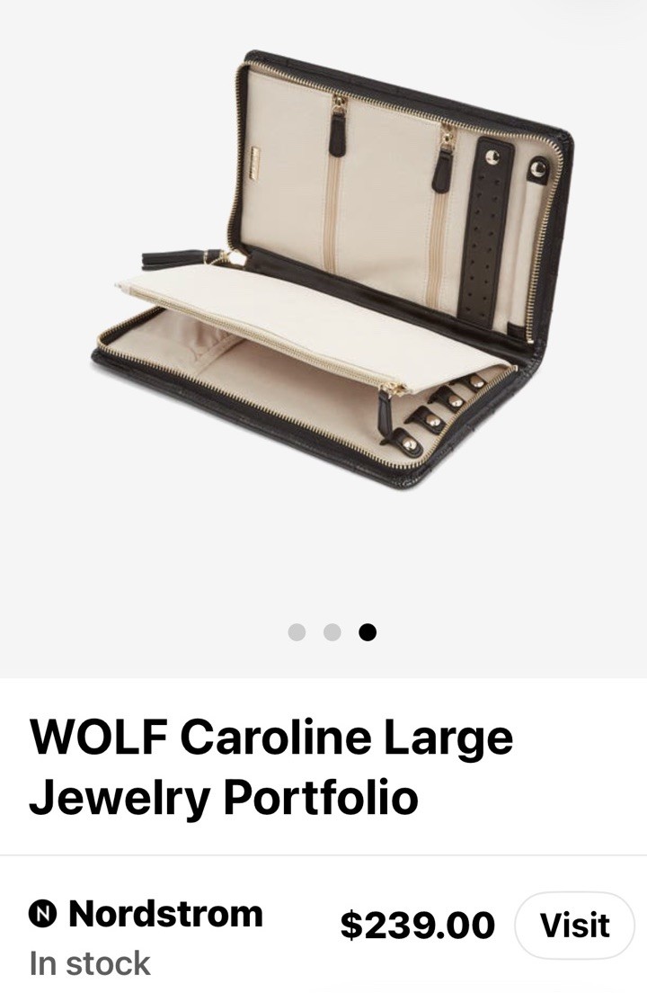 WOLF Black Quilted Leather Travel Jewelry Case Zip Around Organizer Clutch NWT