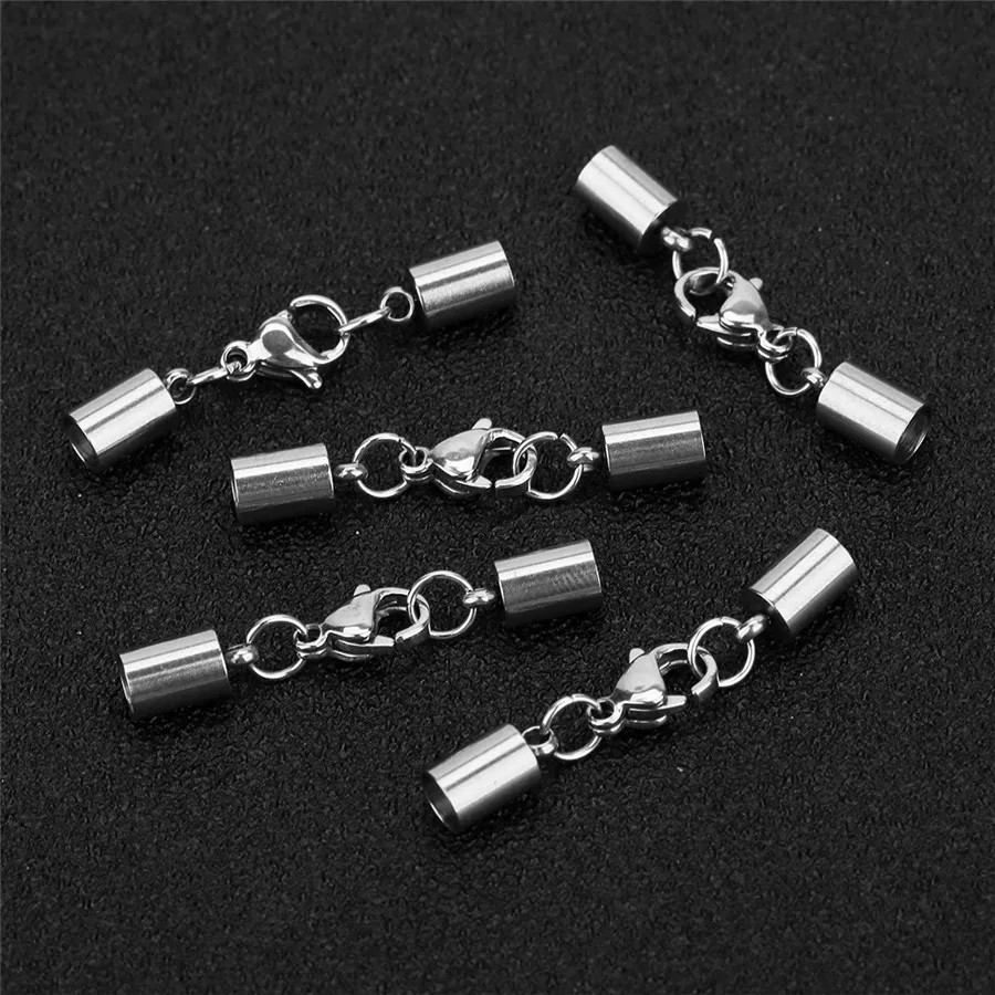 End Cap Clasps Stainless Steel Leather Cord Bracelet Necklace Connectors 5PCS